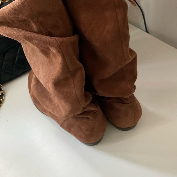 CALL IT SPRING Brown Faux Leather  Suede Slouch Boots Size 6.5 - Picture 2 of 9